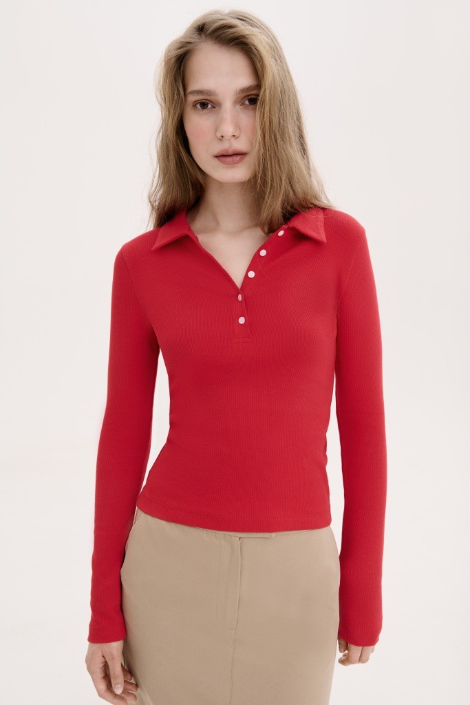 МІНІМАЛІСТИЧНИЙ ЛОНГСЛІВ-ПОЛО ОБТИСЛОГО  КРОЮ 1212-2 зображення